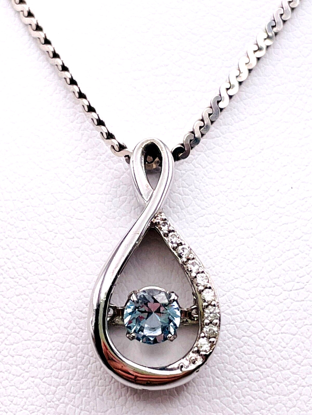 SAI 925 Sterling Silver Blue Topaz Gemstone Trembler Slide Pendant 16" Necklace